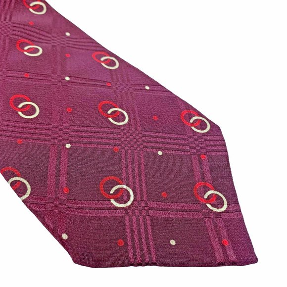 Vintage POLO by Ralph Lauren Merlot Interlocking Ring‎ Silk US Handmade Necktie - Picture 2 of 8